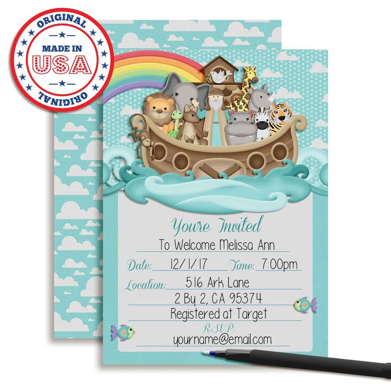 Amanda Creation Noahâ€™s Ark Birthday Party or Baby Shower Invitations, 20 5x7 Fill In Cards with Twenty White Envelopes by AmandaCreation - Image 3